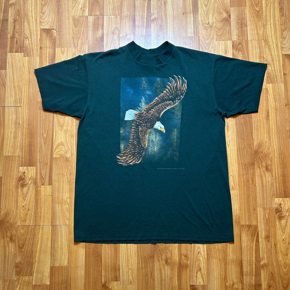 Vintage 1994 3D Emblem Mens T Shirt XL Green Eagle Single Stitch CMJ Marketing